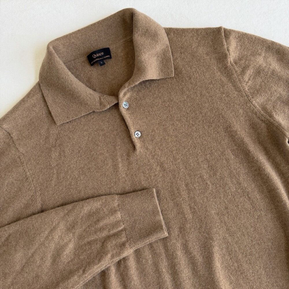 Quince Mongolian Cashmere Tight-Knit Collared Pullover Sweater Teak Men's Size L